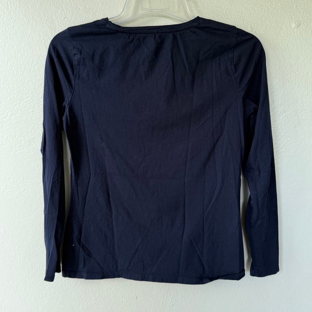 Talbots Navy Blue pullover Long sleeved T-Shirt Christmas Tree Truck size S - Picture 6 of 8